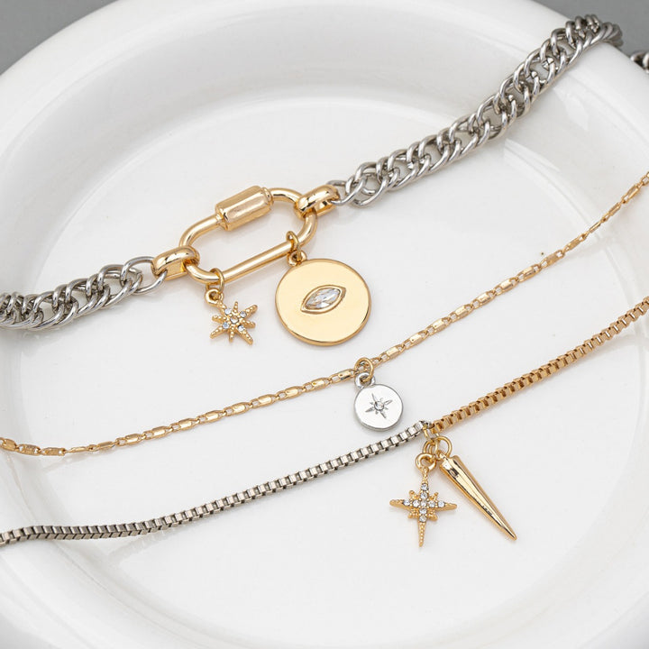 Mixed-Tone Evil Eye Layered Necklace