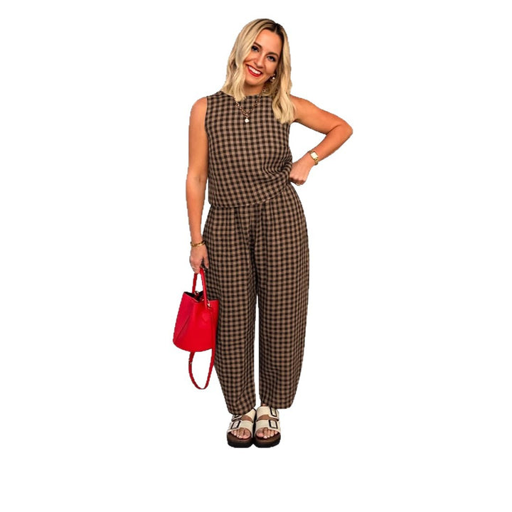 The Elara Plus Size Relaxed Check Tank &amp; Pant Set