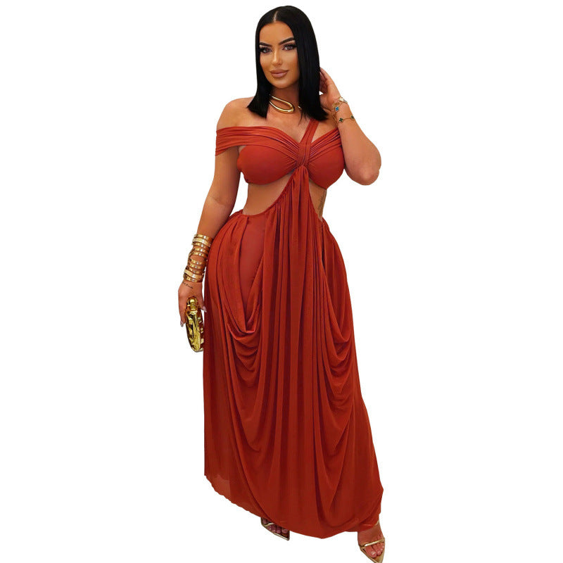 The Elara Twisted Cutout Mesh Maxi Dress
