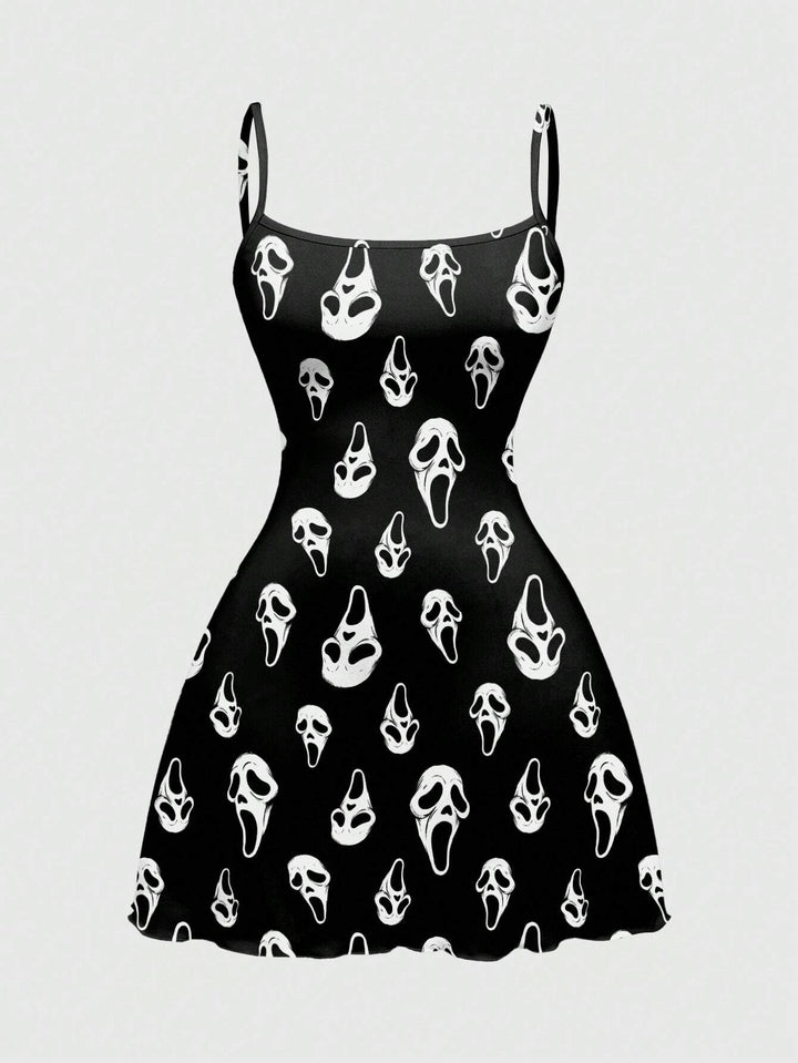 The Elara Gothic Halloween Print Mini Dress