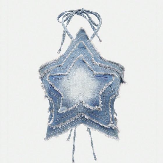 The Elara Starlight Denim Halter Top