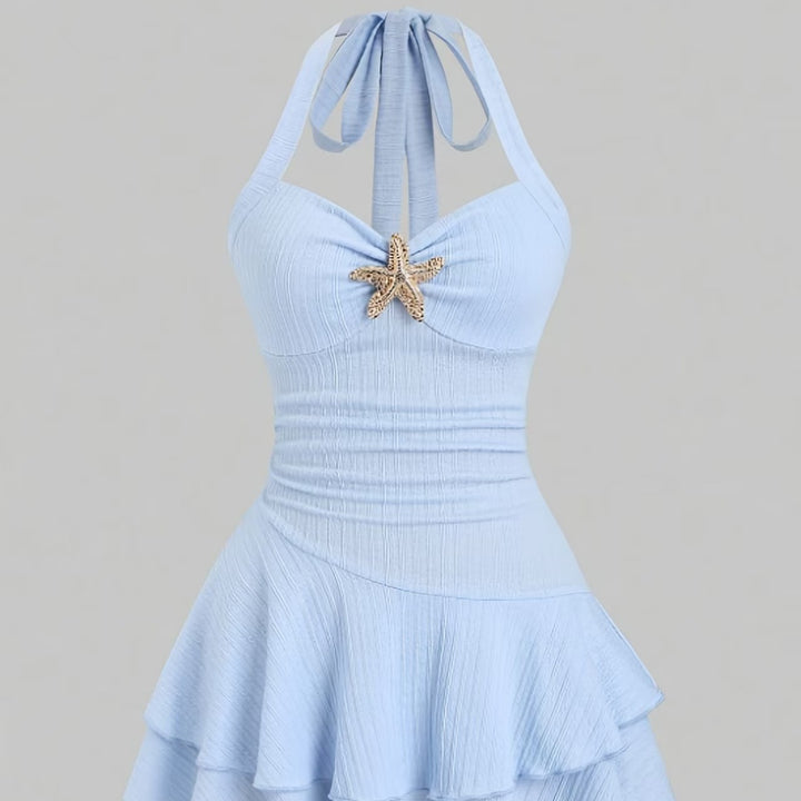 The Elara Starfish Halter Ruffle Ribbed  Mini