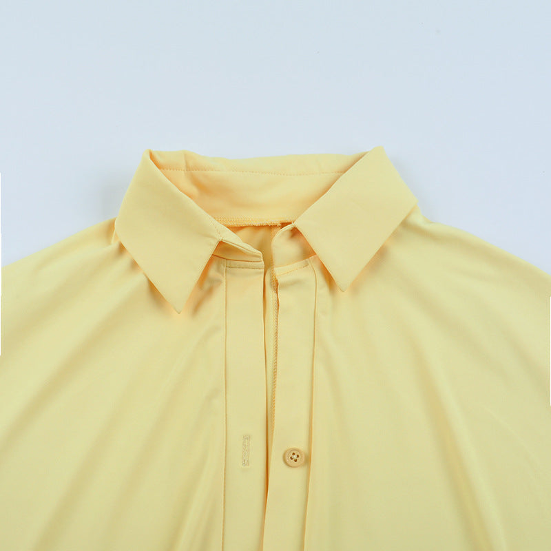 The Elara Ruched Wrap Shirt Mini Dress