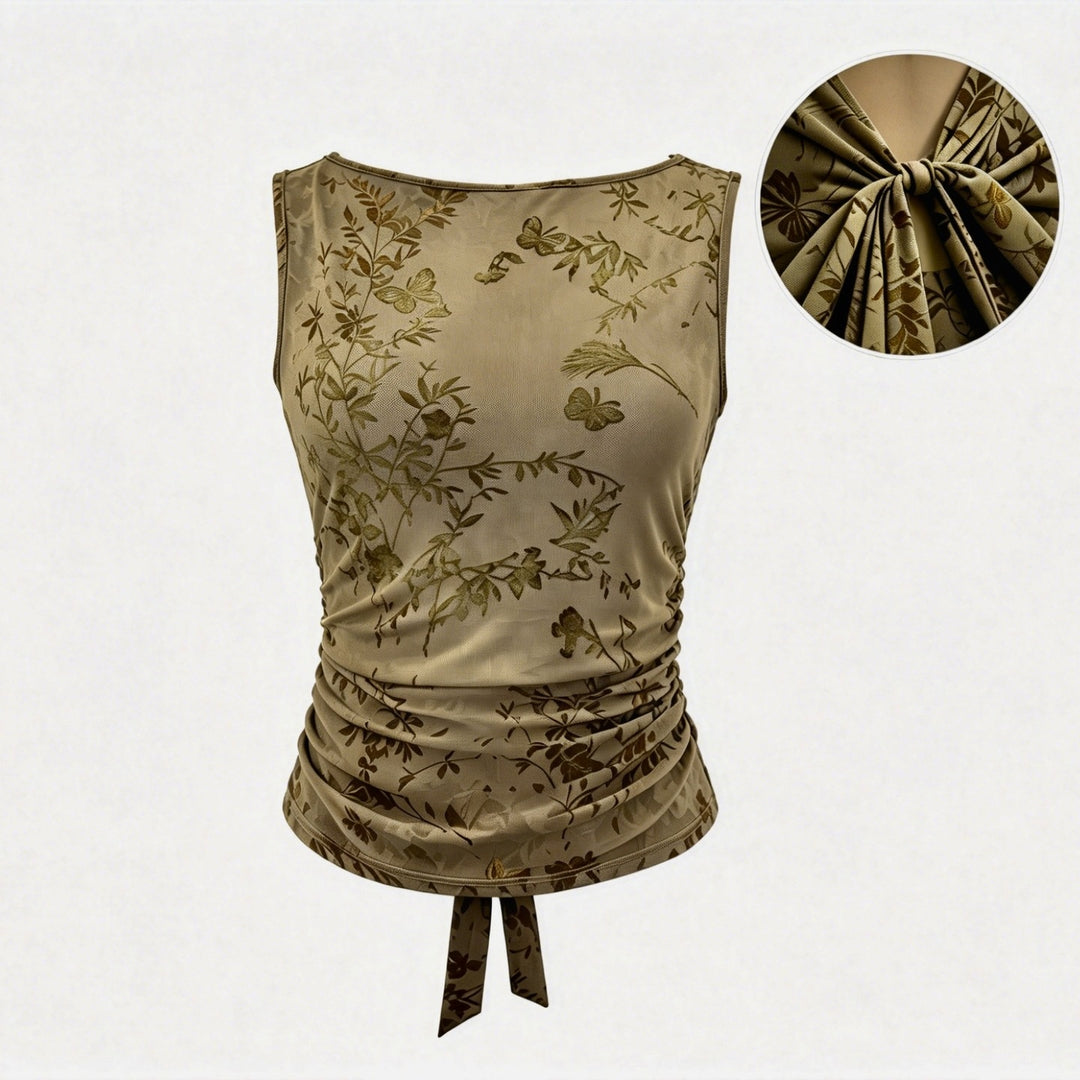 The Elara Boat Neck Floral Ruched Top