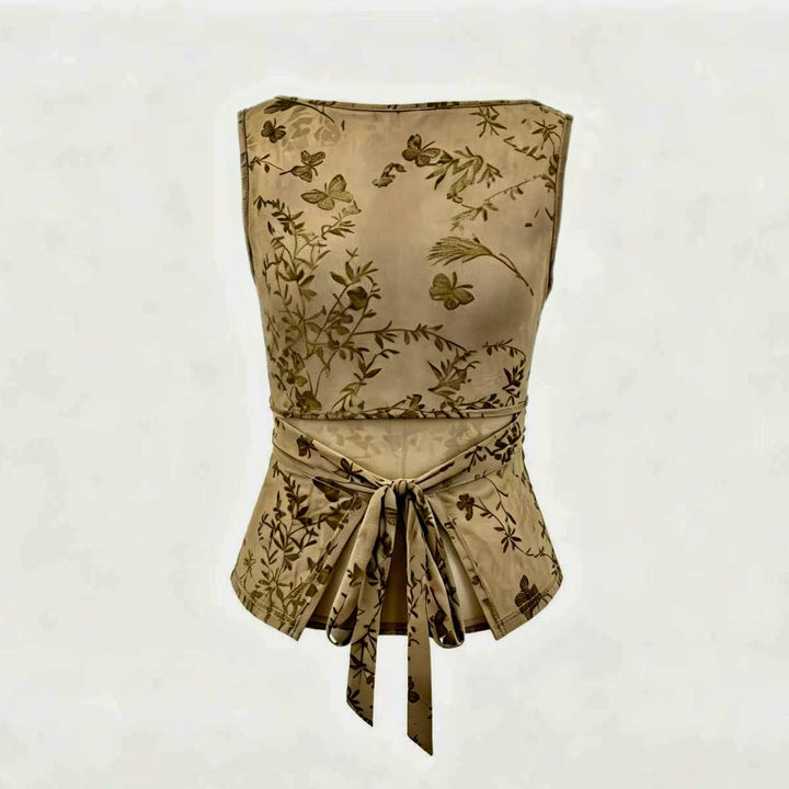 The Elara Boat Neck Floral Ruched Top