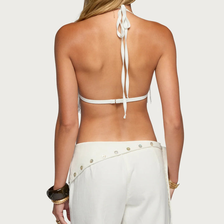 The Elara Fringe Halter Bra Top