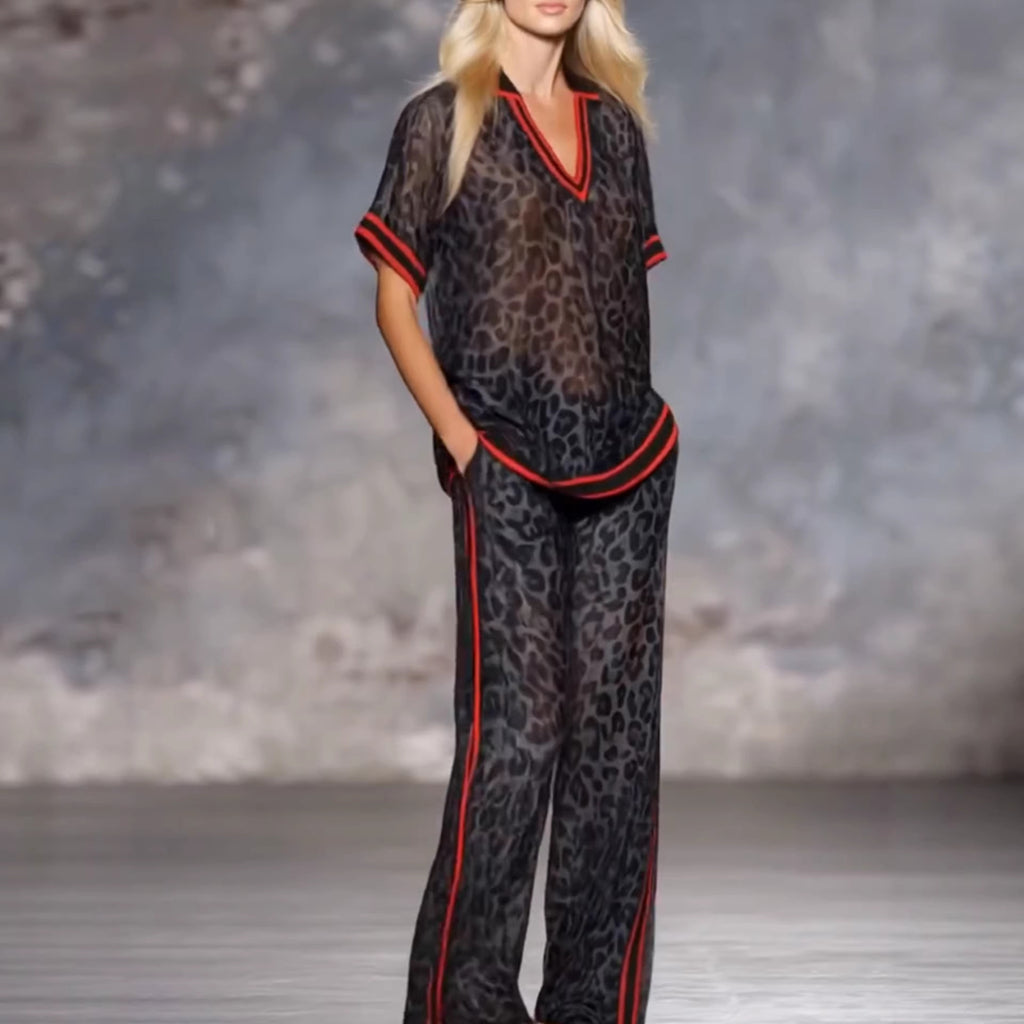 The Elara Leopard Sheer Palazzo Suit