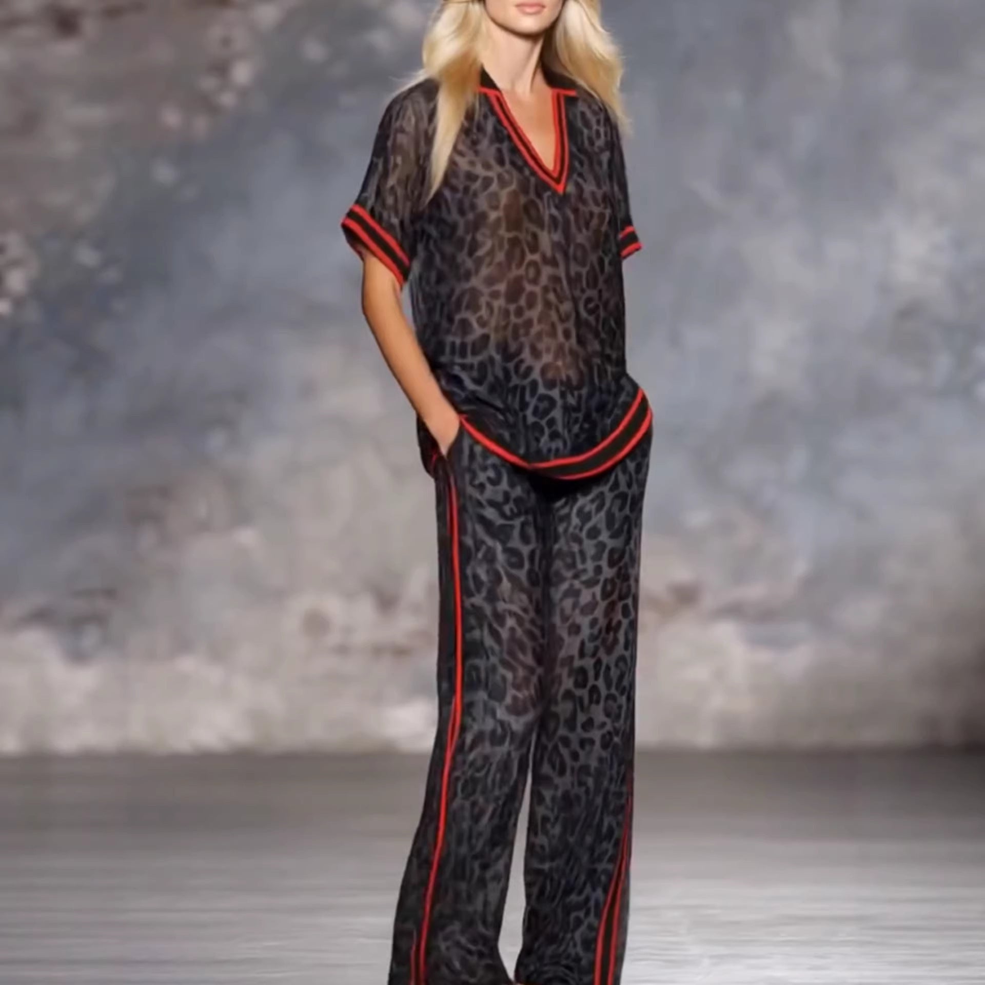 The Elara Leopard Sheer Palazzo Suit