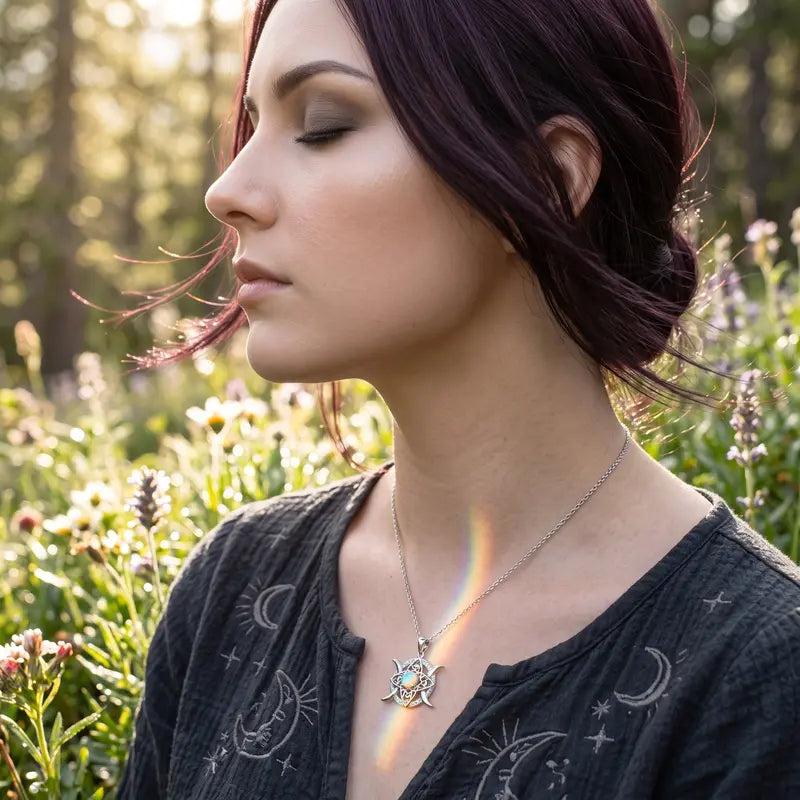 Celtic Knot Faux Opal Pendant Necklace