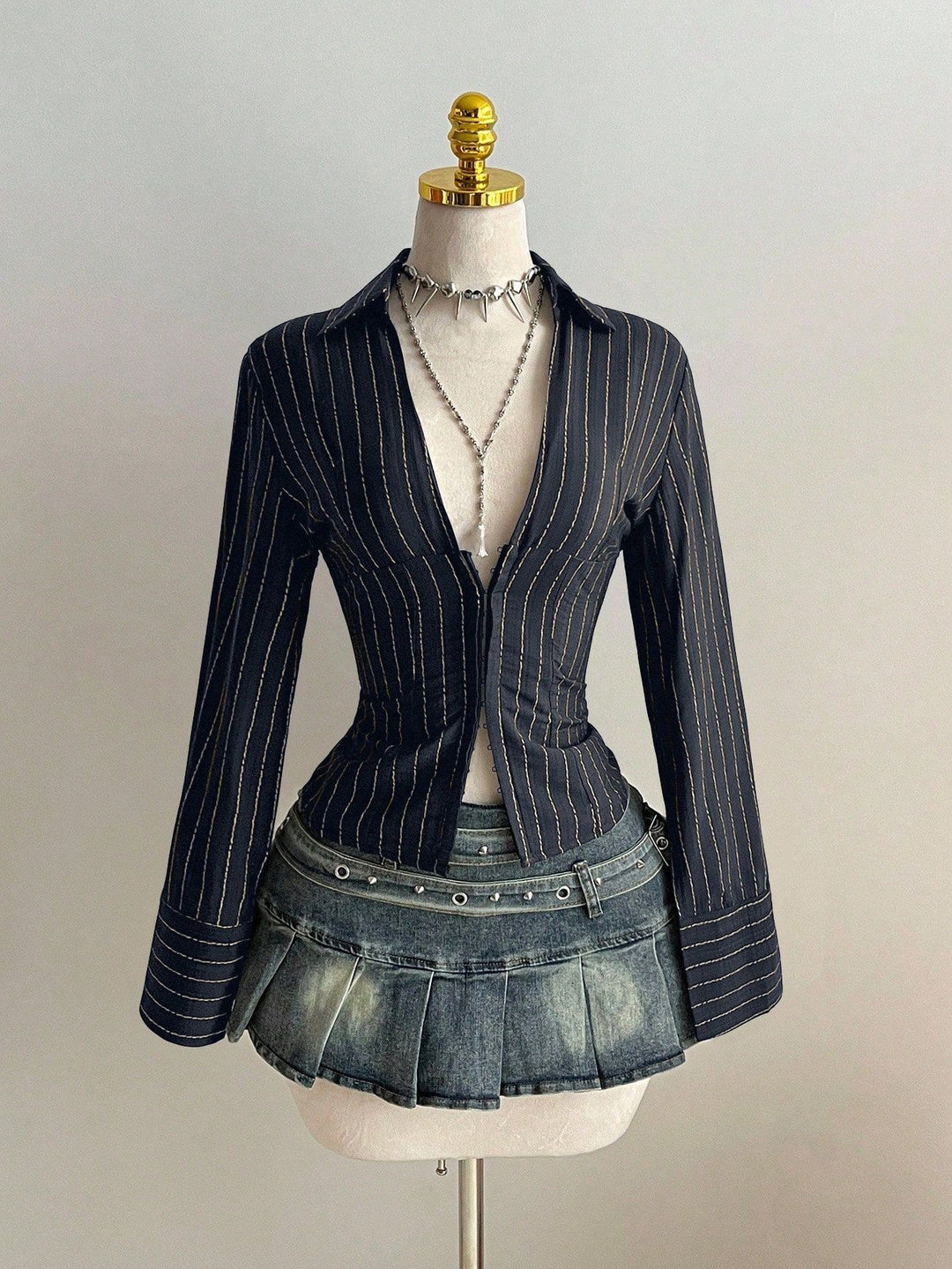 The Elara Hook-Front Striped Blouse