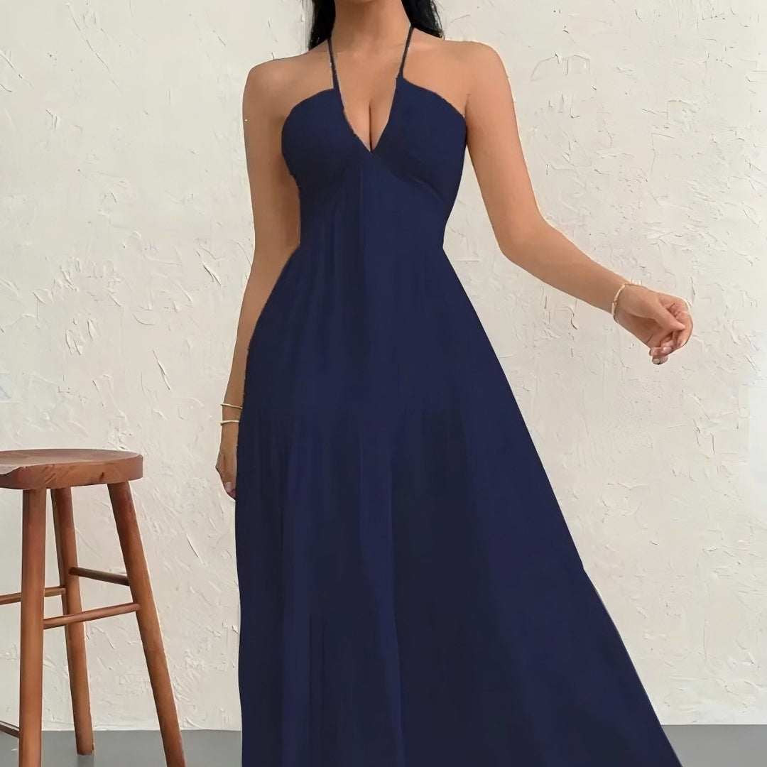 The Elara Plus Size Backless Halter Maxi Dress