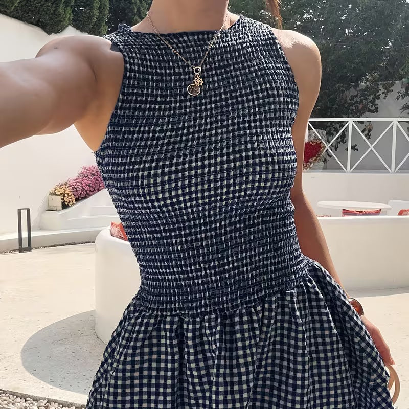 The Elara Riviera Gingham Smocked Mini