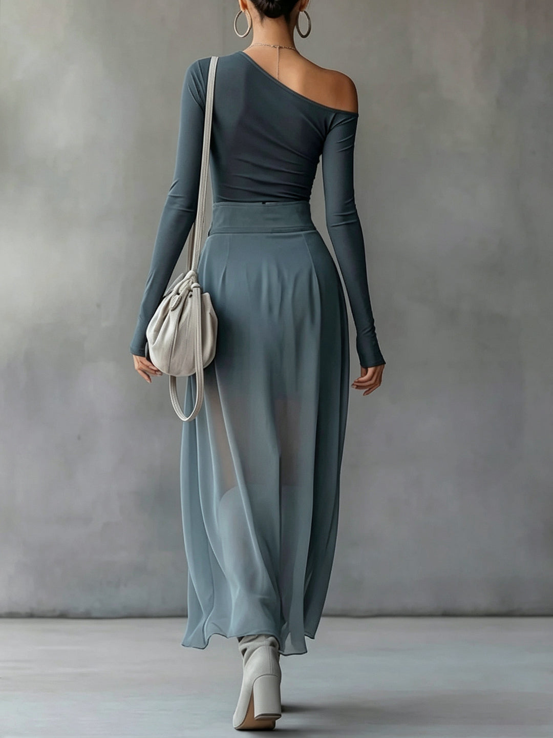 The Elara One-Shoulder Chiffon Two-Piece Set