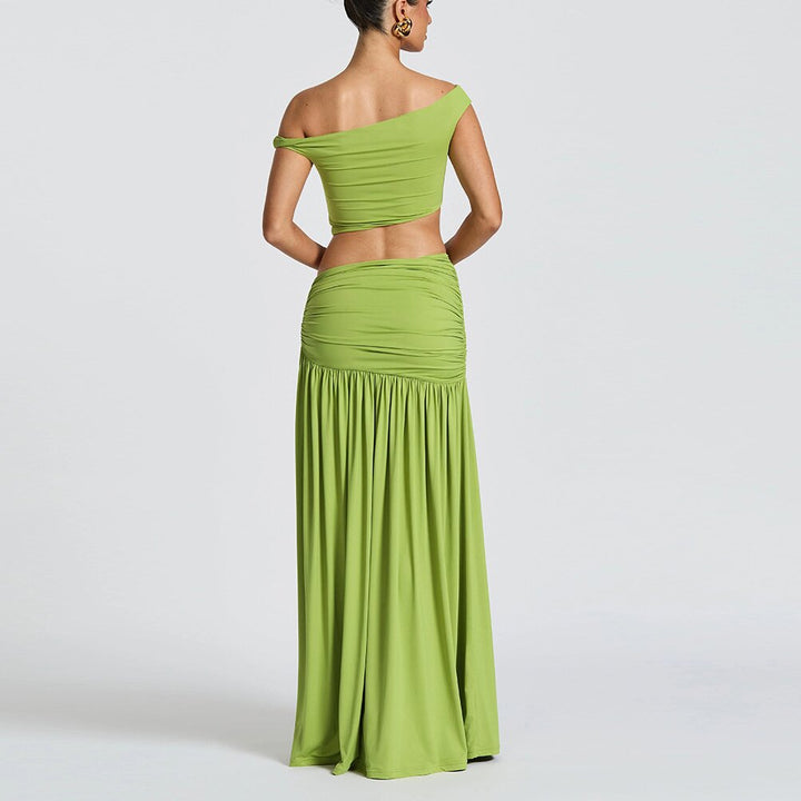 The Elara One Shoulder Ruched Split Maxi Skirt