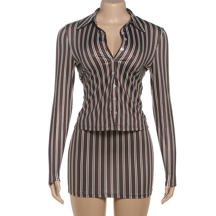 The Elara Striped Button-Up Mini Skirt Set