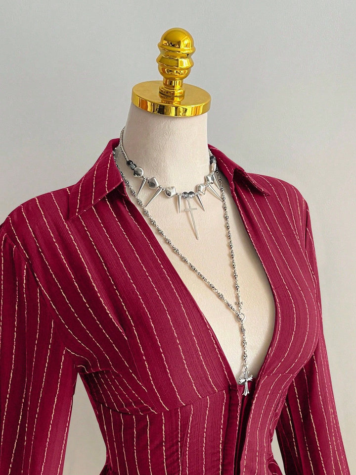 The Elara Hook-Front Striped Blouse