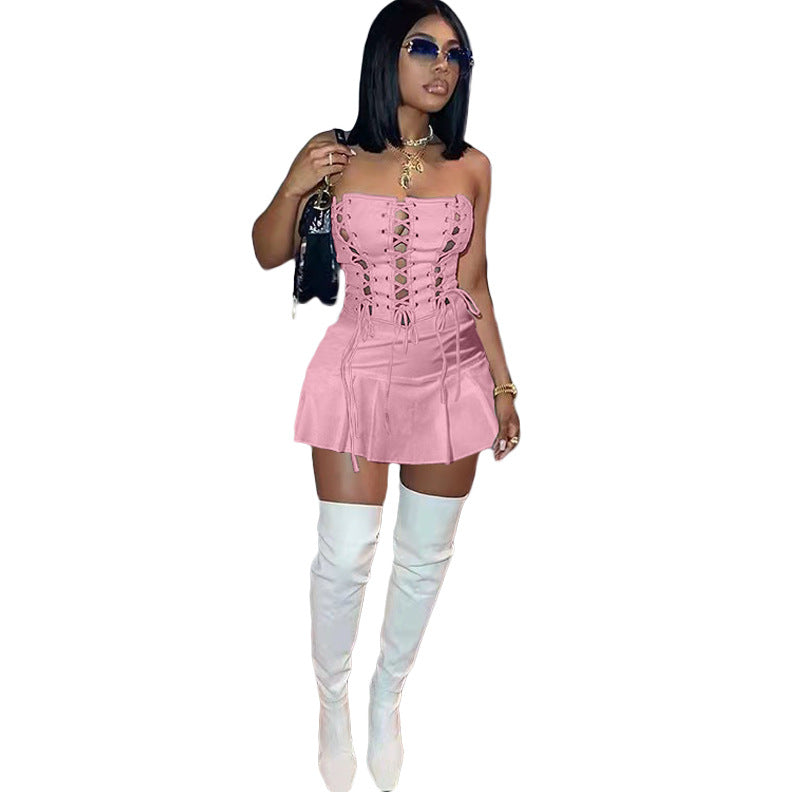 The Elara Cutout Lace-Up Corset Romper