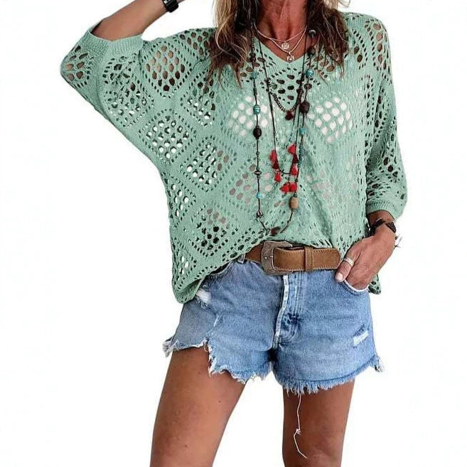 The Elara Boho Crochet V Neck Top