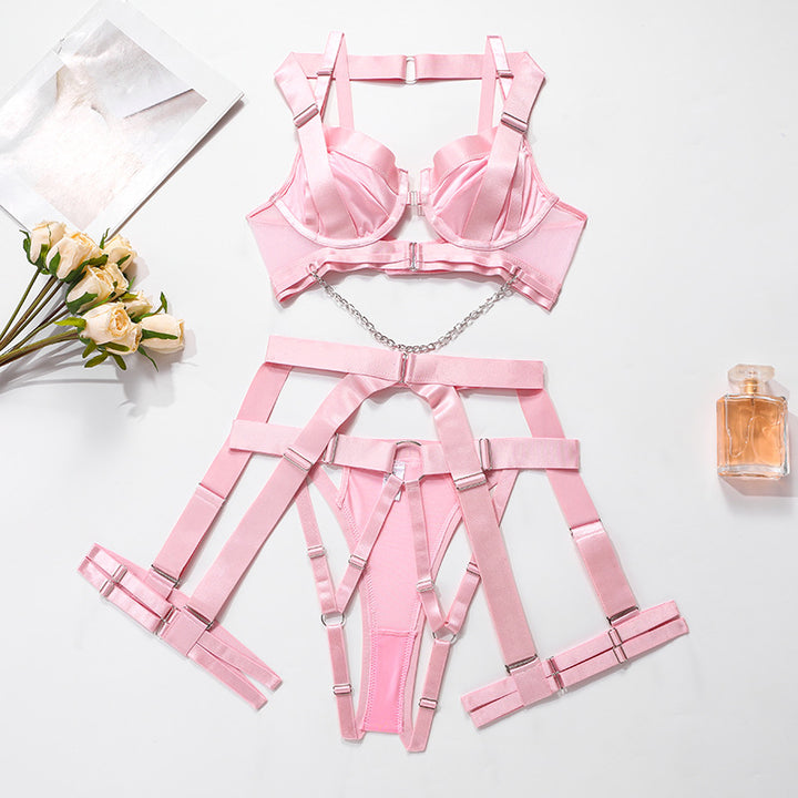 The Elara Strappy Push-Up Bra Garter Set with Chain