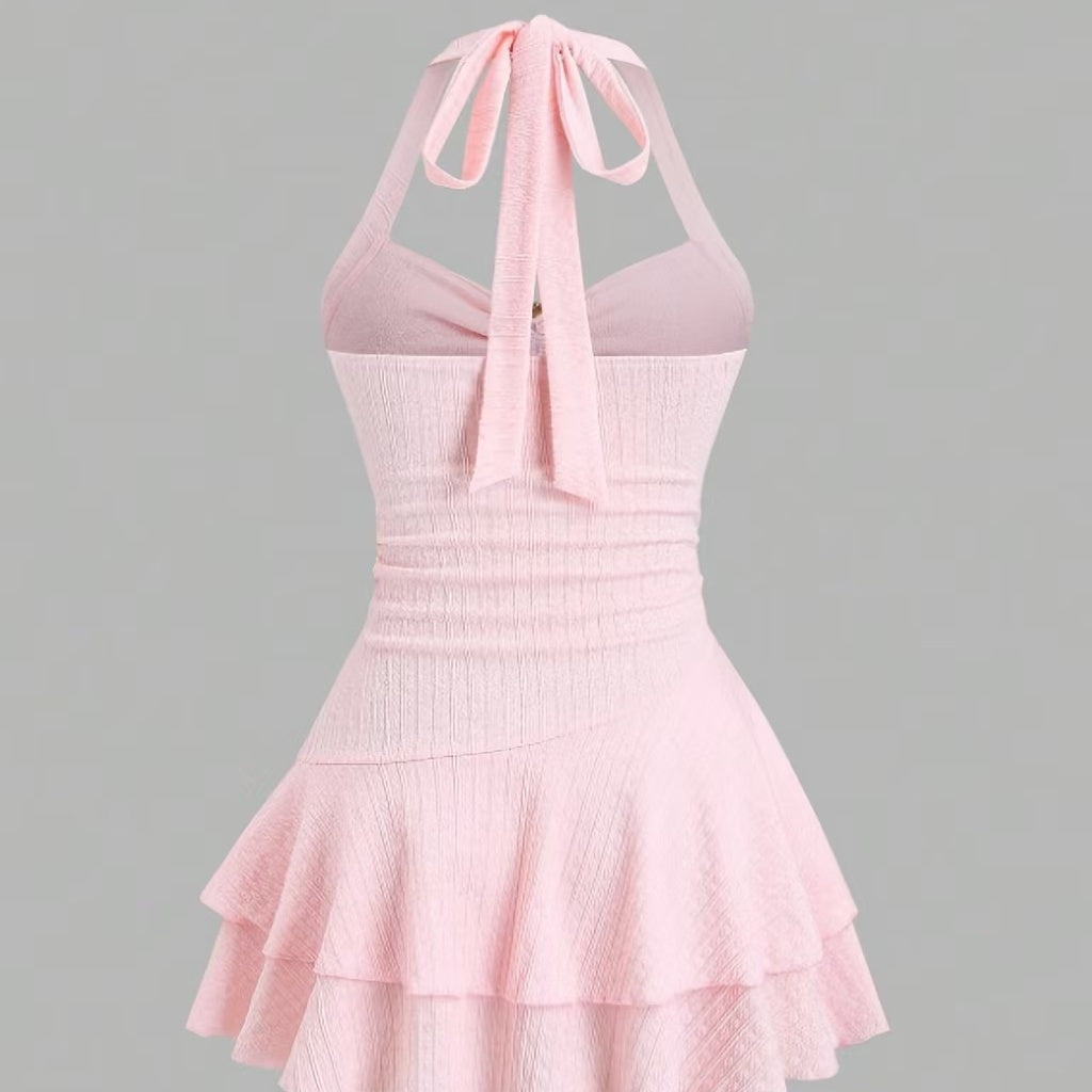 The Elara Starfish Halter Ruffle Ribbed  Mini