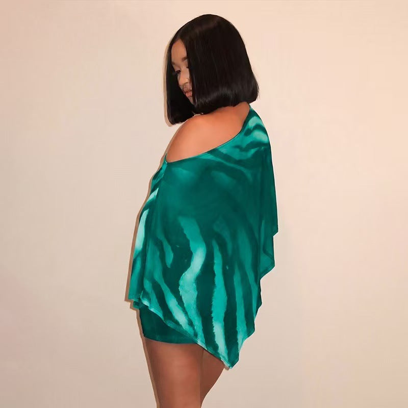 The Elara Animal Print Draped Cape Mini Set