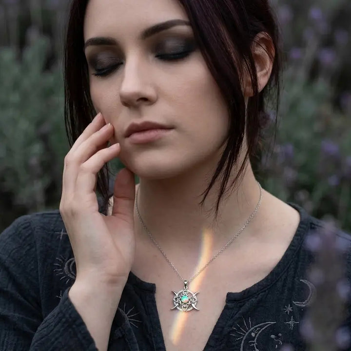Celtic Knot Faux Opal Pendant Necklace
