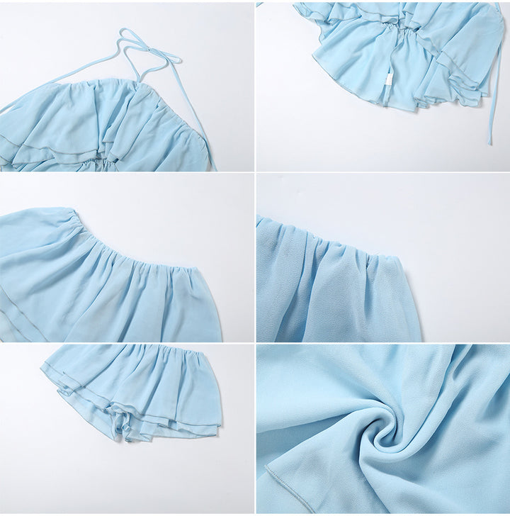 The Elara Azure Backless Ruffle Two Piece Set