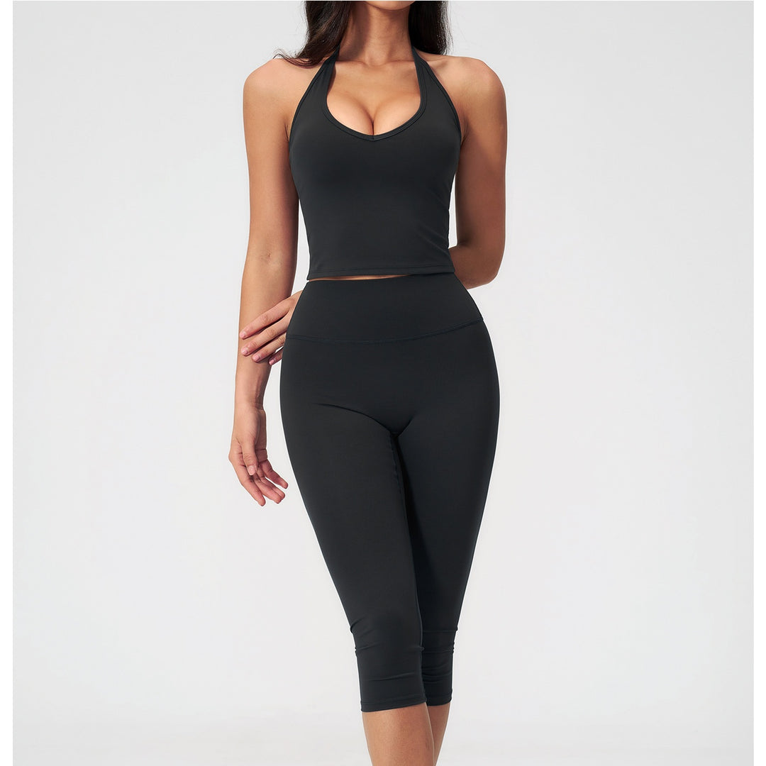 The Elara Quick-Dry Halter Crop Top &amp; Capri Leggings Set