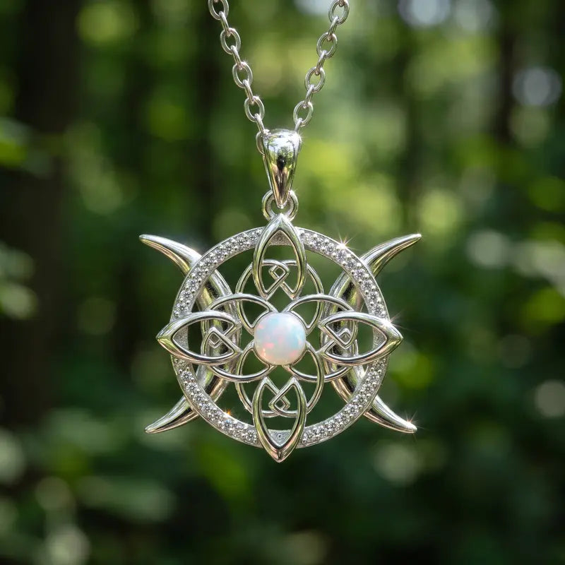 Celtic Knot Faux Opal Pendant Necklace