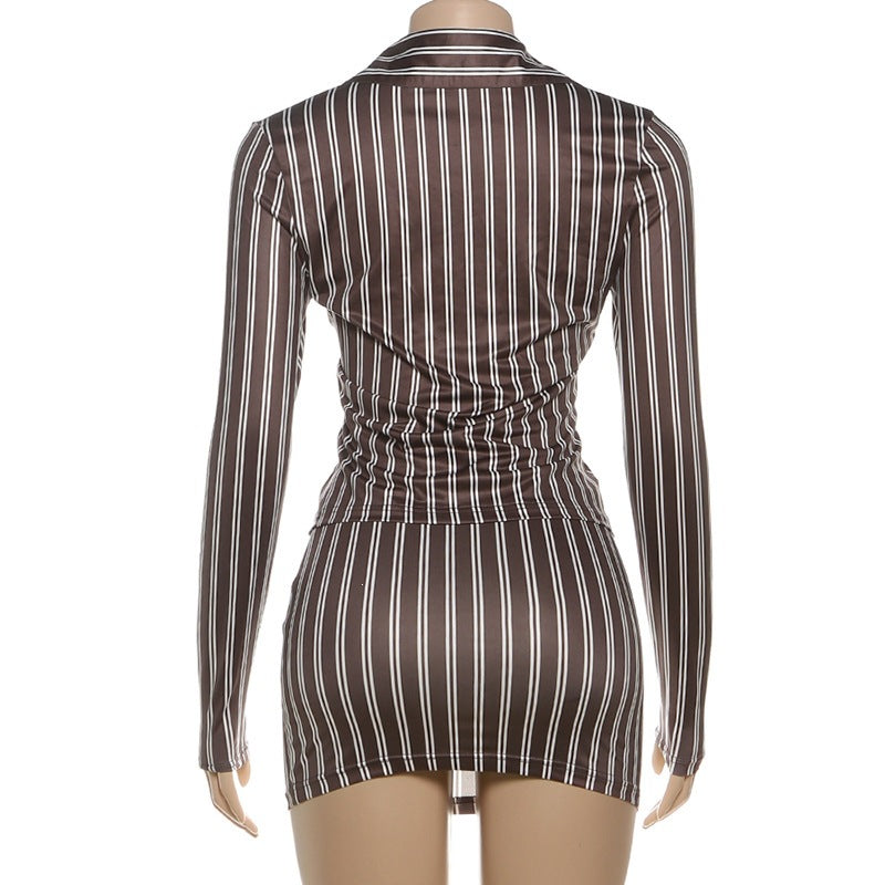 The Elara Striped Button-Up Mini Skirt Set