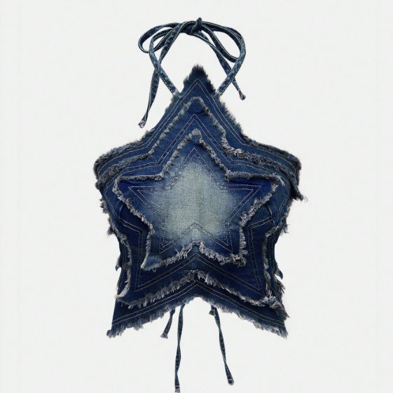 The Elara Starlight Denim Halter Top