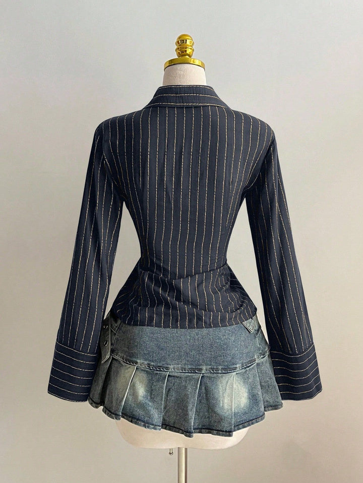 The Elara Hook-Front Striped Blouse