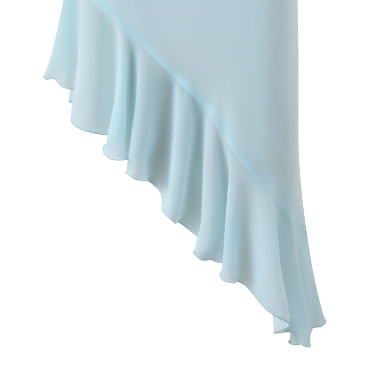 The Elara Mint Asymmetric Halter Ruffle Dress