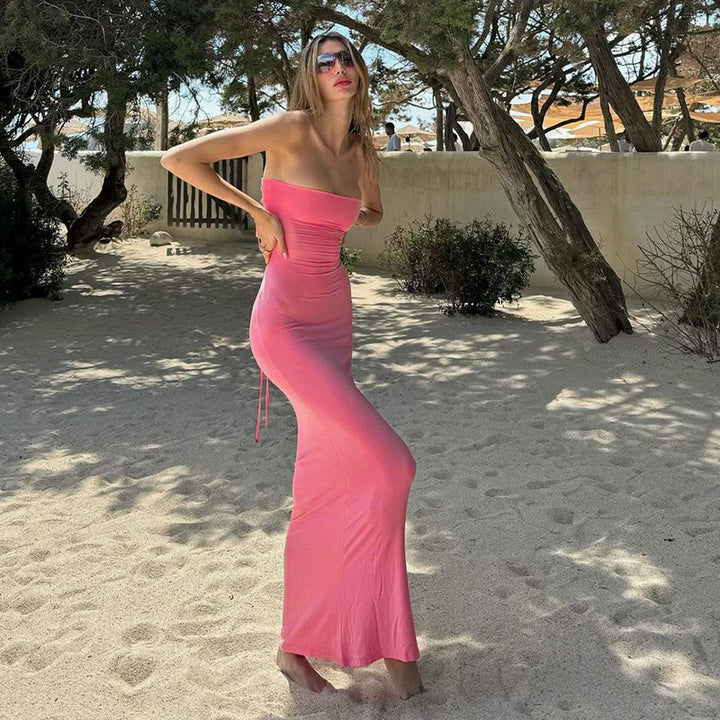 The Elara Lace-Up Backless Maxi Dress