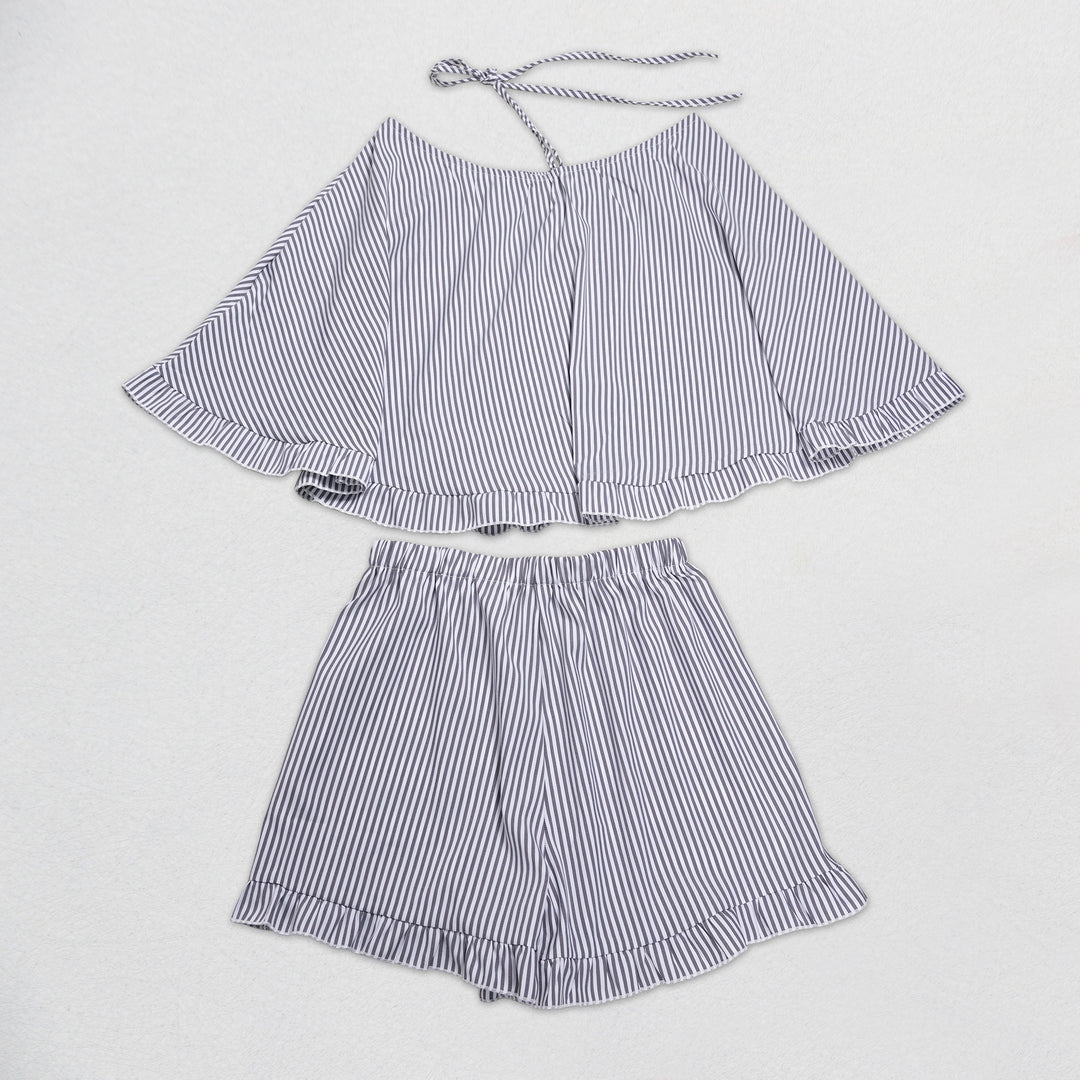 The Elara Striped Halter Ruffle Shorts Set