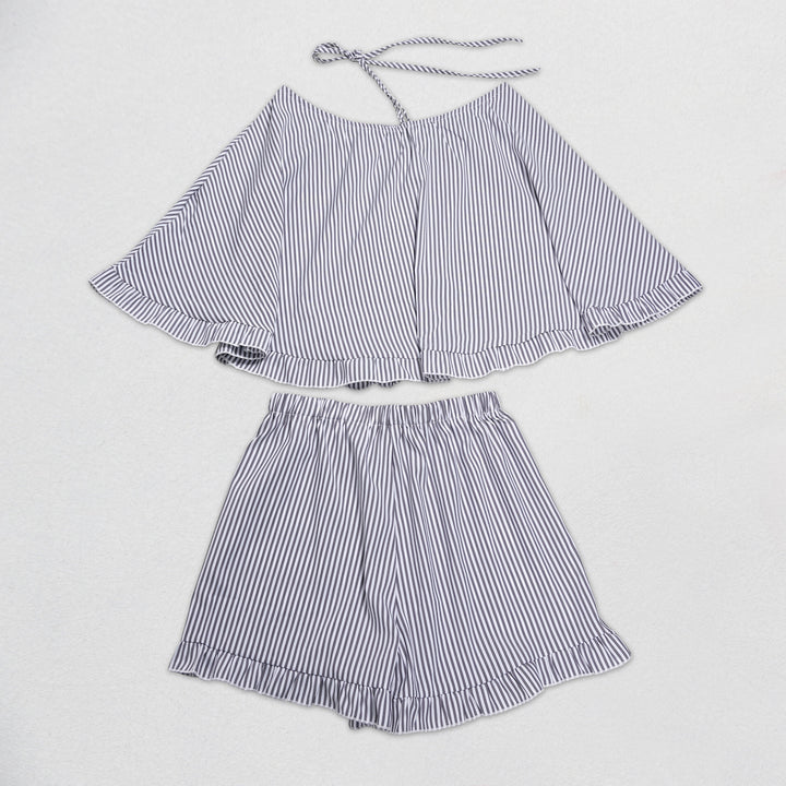 The Elara Striped Halter Ruffle Shorts Set