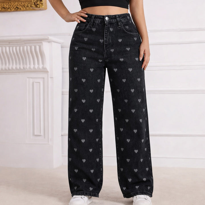 The Elara Plus Size High Waist Heart Jeans
