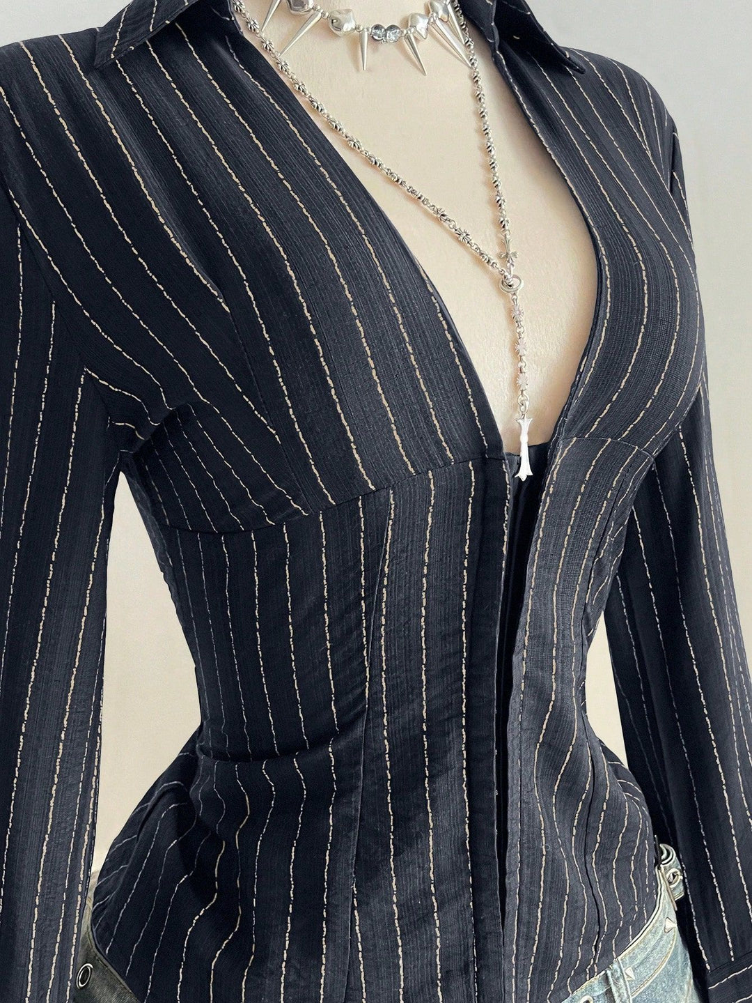 The Elara Hook-Front Striped Blouse