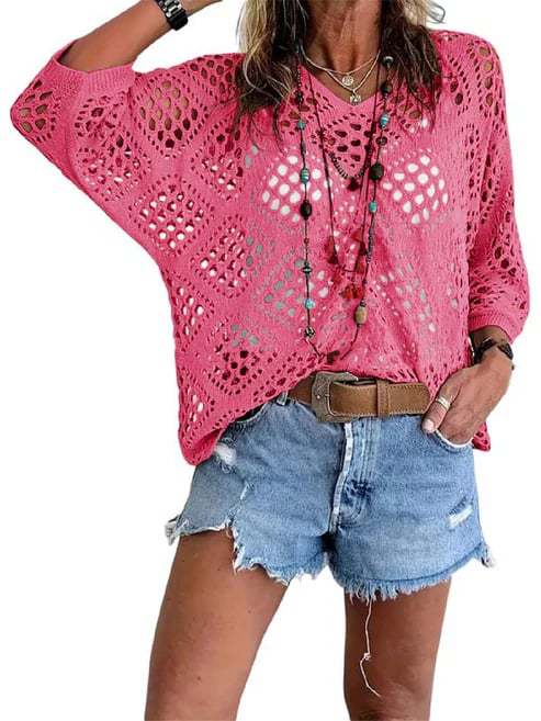 The Elara Boho Crochet V Neck Top