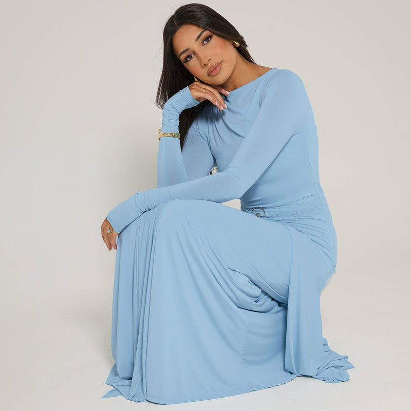 The Elara Ring-Buckle Ruched Maxi Dress