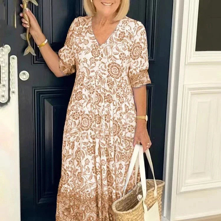 The Elara Floral Border Midi Dress