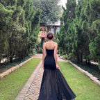 The Elara Sheer-Paneled Tube Maxi Dress