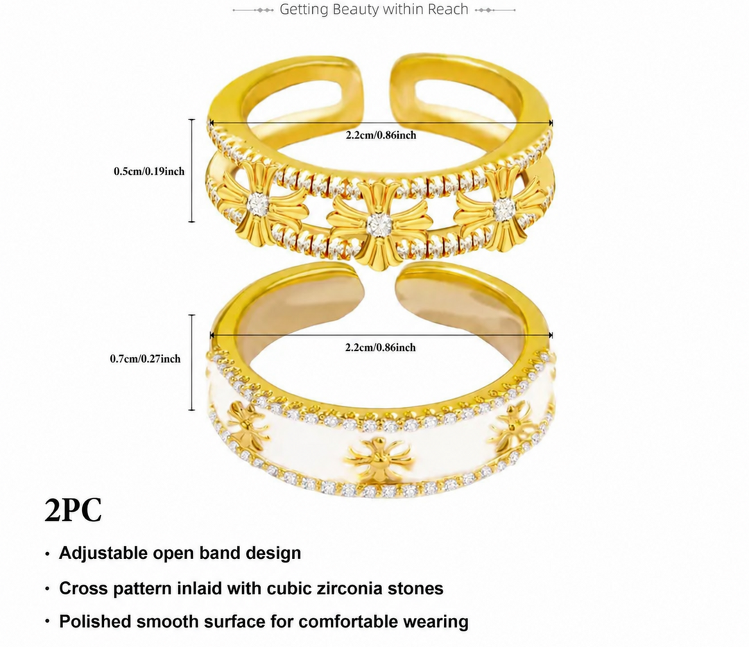 2-Piece Cross CZ Open Ring Set