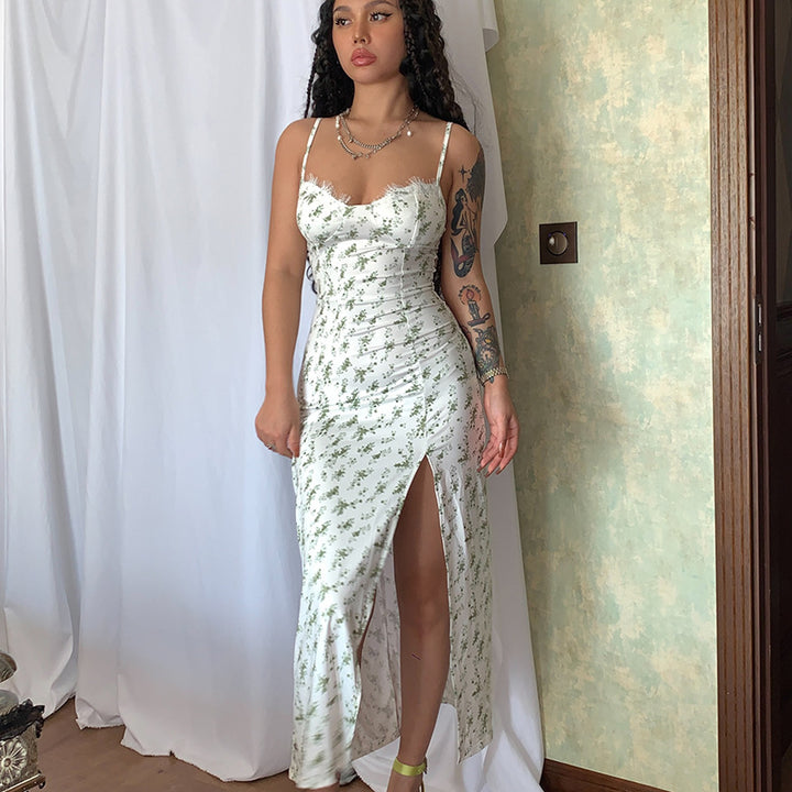 The Elara Ditsy Floral Lace Trim Slip Dress