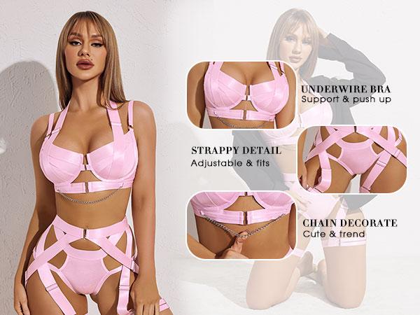 The Elara Strappy Push-Up Bra Garter Set with Chain