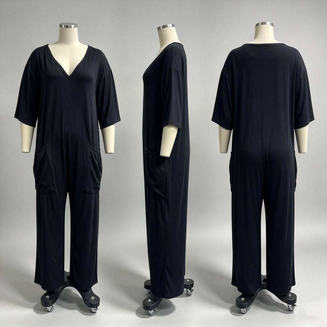 The Elara Relaxed V-Neck Pocket Jumpsuit