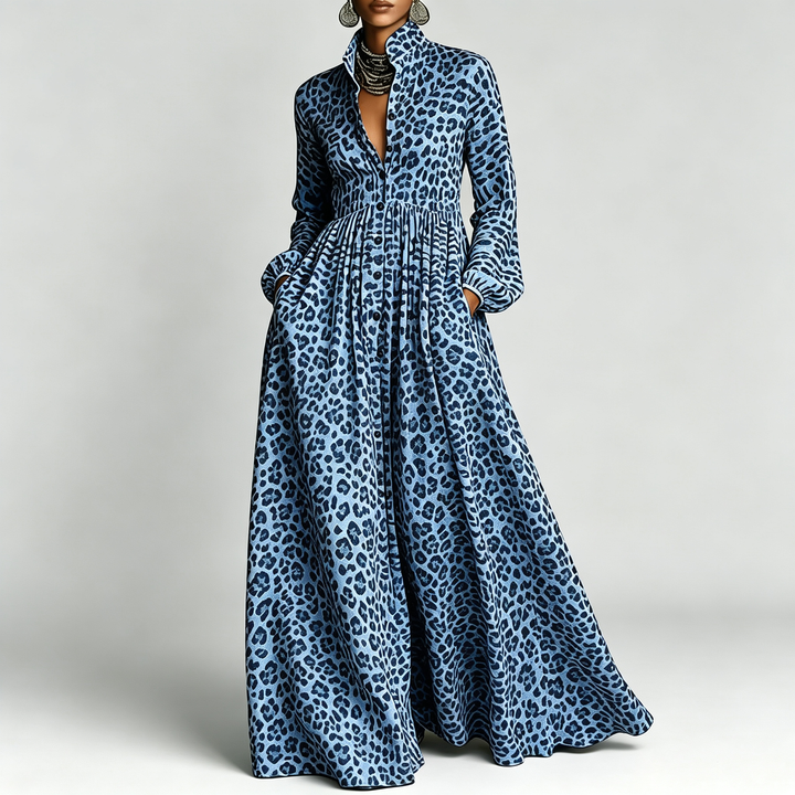 The Elara Printed Maxi Shirt Dress
