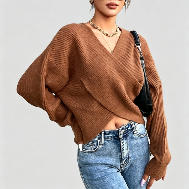 The Elara Wrap V-Neck Ribbed Knit Sweater