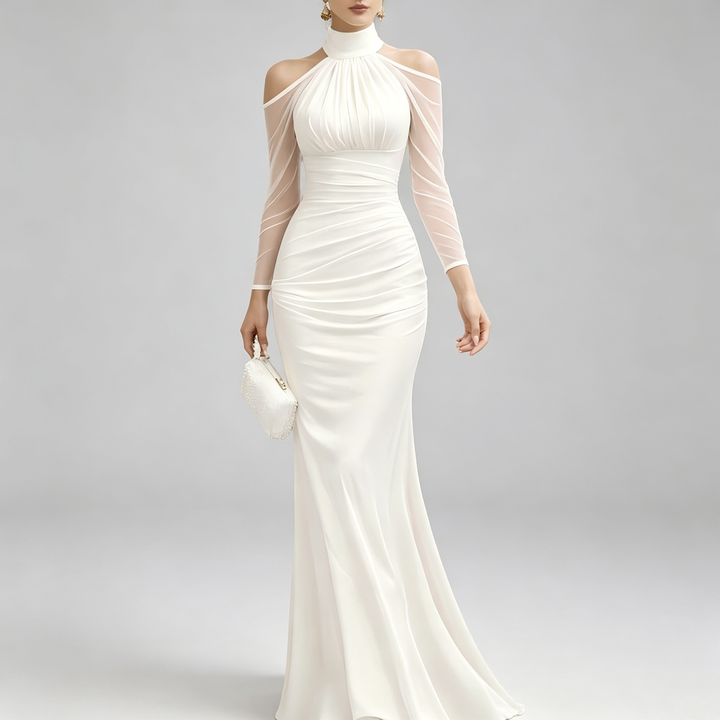 The Elara Sheer Cold-Shoulder Mermaid Gown