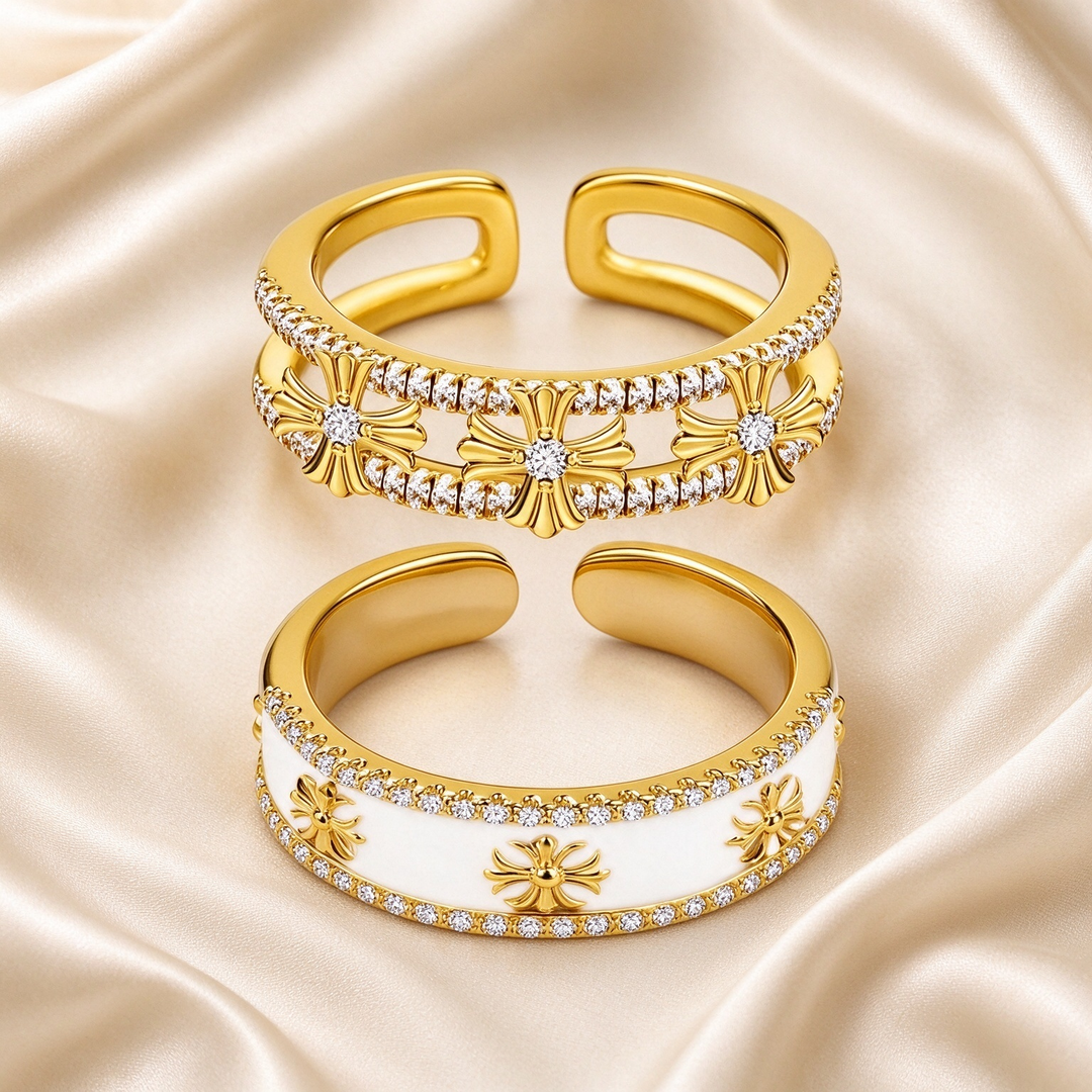 2-Piece Cross CZ Open Ring Set